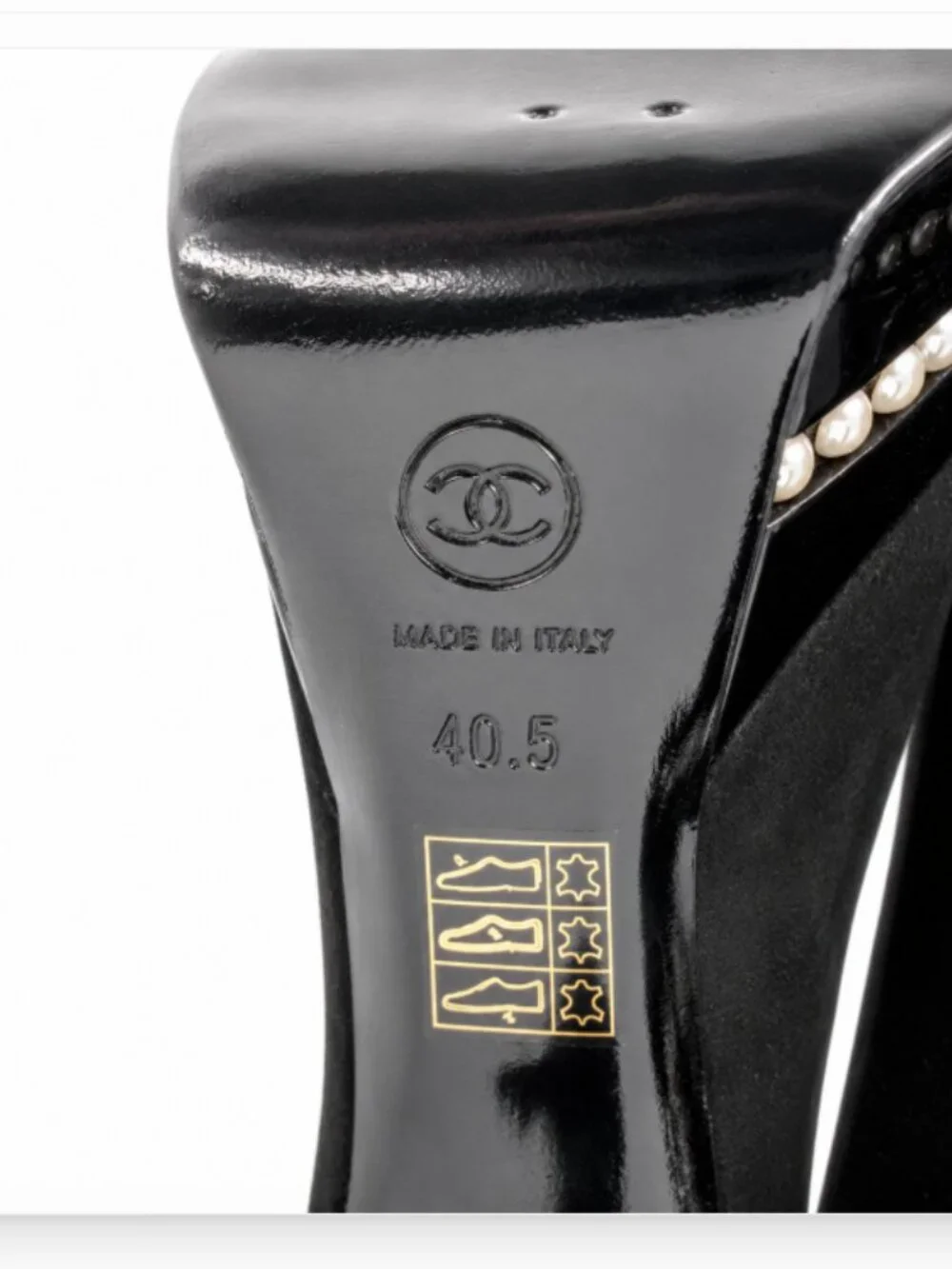 Chanel Pearl Platform Pumps Heels Cap Toe Black Suede Size 40.5 US 10.5